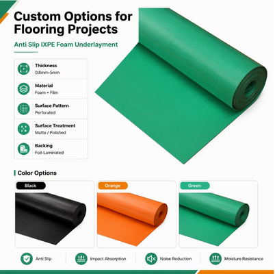 IXPE Foam Floor Underlayment Sound Absorbing Moisture Resistant Cushion untuk PVC SPC Vinyl Floor Ideal untuk Apartemen Hotel dan Rumah Sakit Renovasi